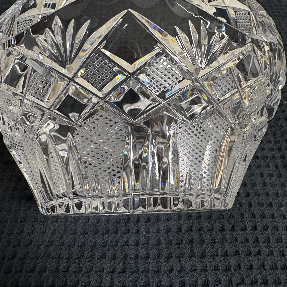 Vintage Lead Crystal Clear Cut Glass Basket with Handle Trinket Candy Dish 5" - Picture 4 of 8